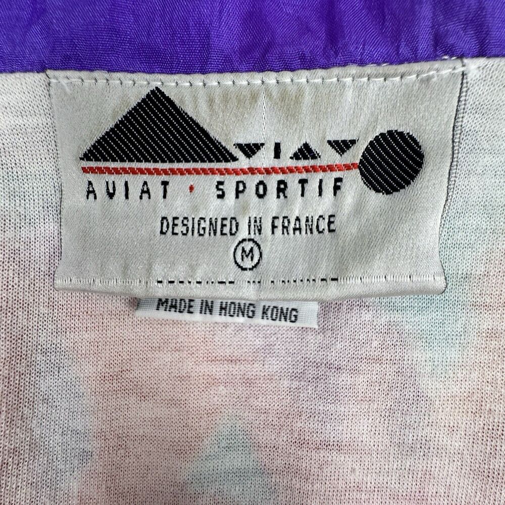 Vintage 80s Womens Track Jacket Medium Purple Colorful Windbreaker Floral Stripe - Picture 10 of 16